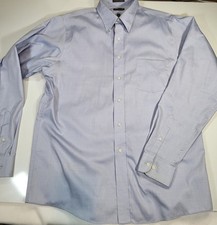 ARROW Wrinkle Free Blue Dress Shirt 36/37 L Fairfield Pinpoint