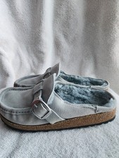 Birkenstock Buckley Shearling Clogs Suede Size 37 Light Gray