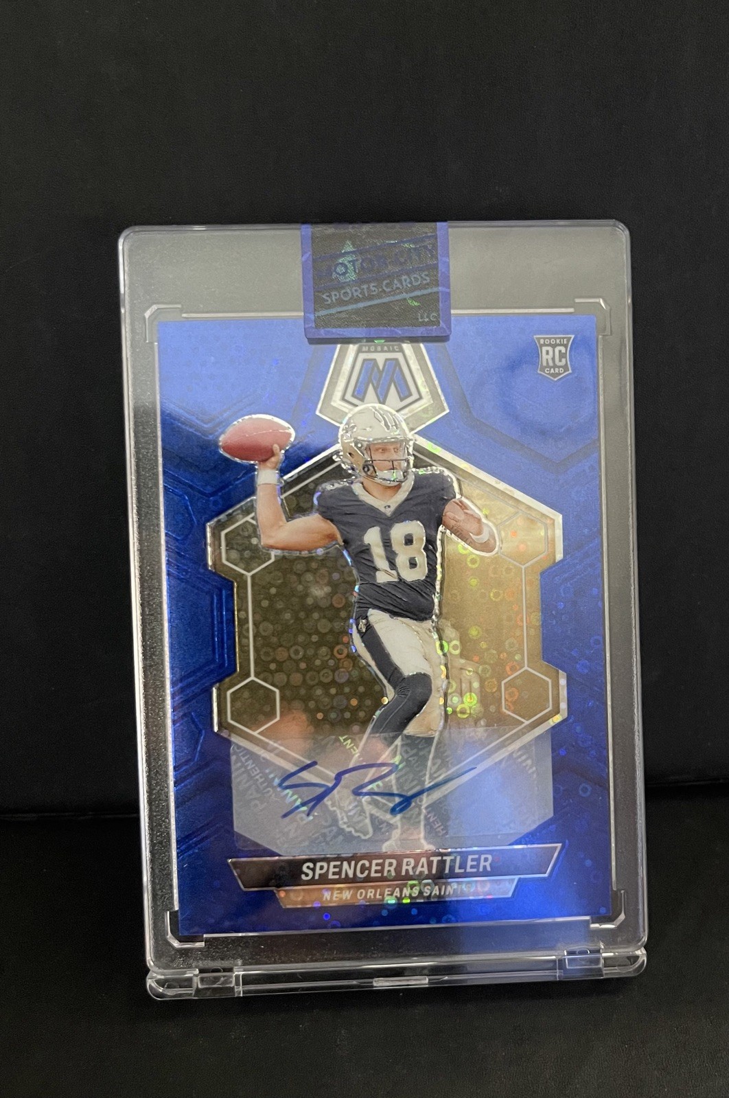 Spencer Rattler 2024 Panini Mosaic Blue Disco Prizm Rookie Auto #393 NO Saints