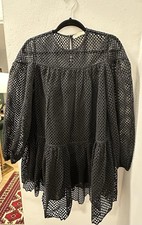 Ulla Johnson Black Cotton Mesh Open Knit Tiered Babydoll Dress Size 2
