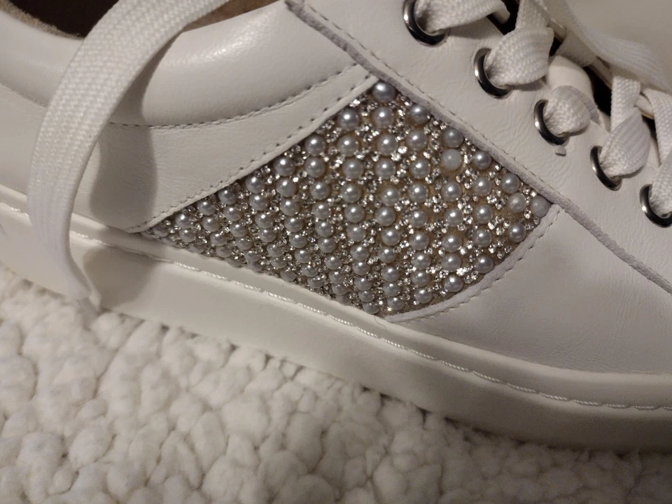 Zapatos Tenis Vaneli Sport Para Mujer Talla 7 Cuero Blanco Hechos en Italia Perla/Blanco Foto 3 de 4