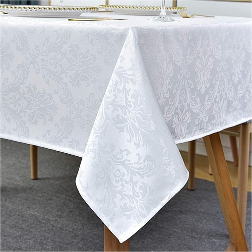Rectangle Table Cloth - 60 x 102 Inch White Jacquard Tablecloths Damask Desig...