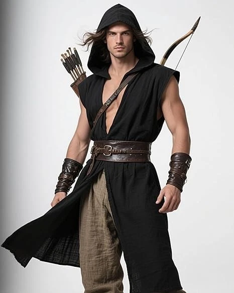 L'VOW Men's Medieval Hooded Surcoat Renaissance Tabard Sleeveless Tunic... - Image 3 of 4