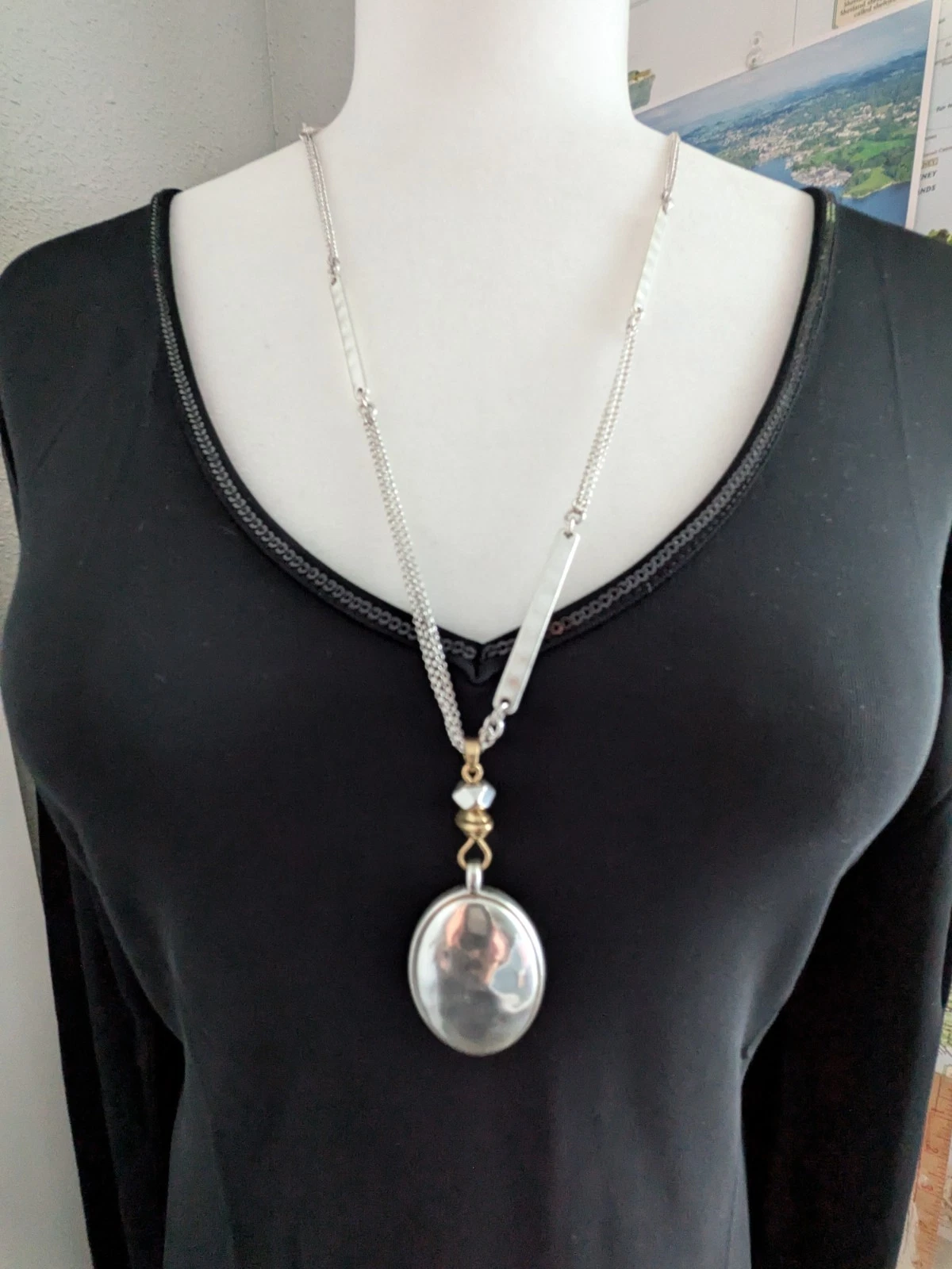 Lucky Brand Gold Silver Tones Pendant Necklace Reversible - product detail image 2