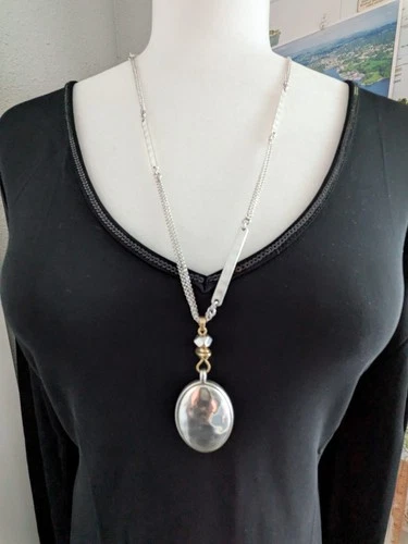 Lucky Brand Gold Silver Tones Pendant Necklace Reversible  image 2