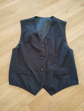 YOUNG MENS FORMAL REVERSIBLE PINSTRIPE SUIT SEPERATE VEST FAUX POCKETS 4 BUTTON