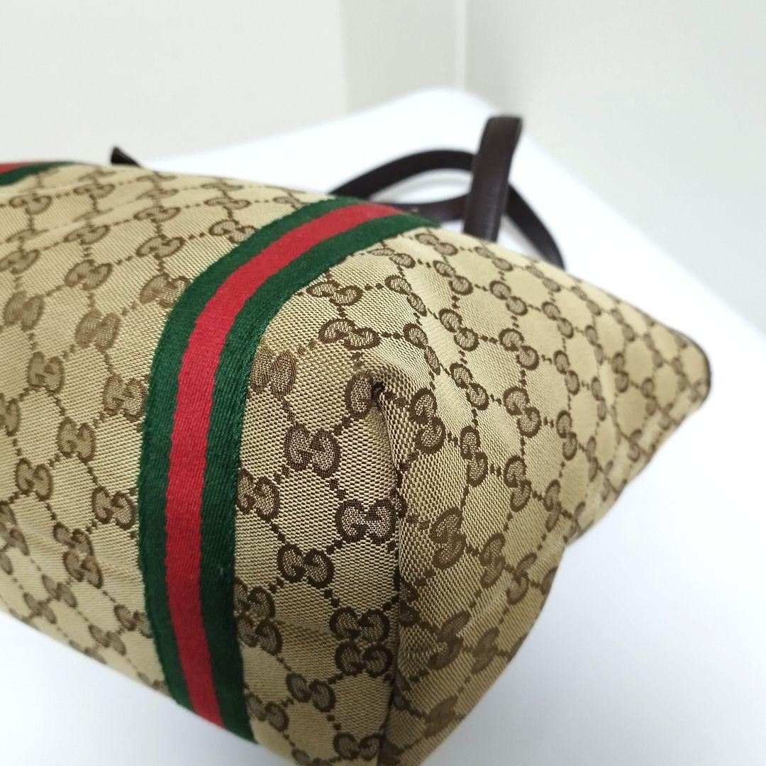 GUCCI Sherry Canvas Tote Bag Brown A4 Shoulder Authentic Excellent Condition thumbnail 5