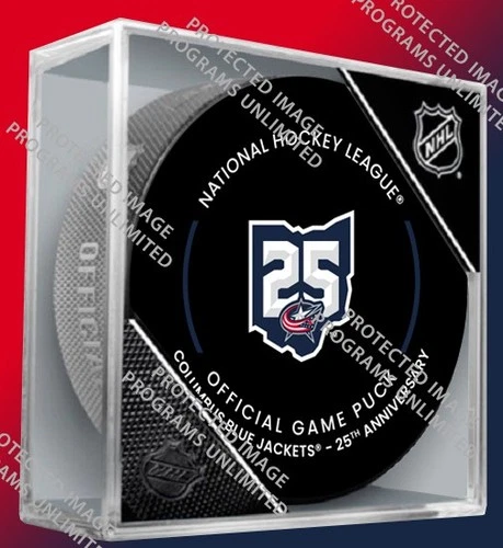 2025 COLUMBUS BLUE JACKETS 25TH ANNIVERSARY GAME PUCK CUBE NHL HOCKEY SEALED COA - Picture 2 of 4