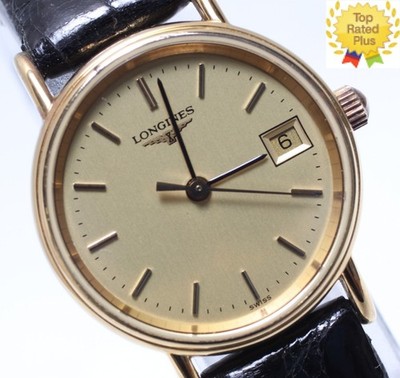 Vintage *EXC+5* Longines L4.136.2 Gold Dial 24mm Date Quartz Ladies Watch JAPAN