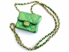 CHANEL Matelasse mini marsupio a tracolla verde raso oro marchio cocco donna tracolla