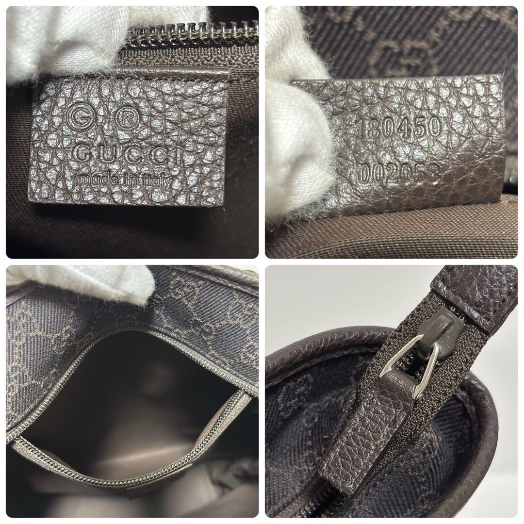 GUCCI Tote Bag GG Canvas Leather Dark Brown A4 Size Excellent Condition thumbnail 10