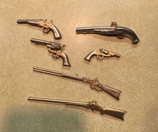 Vintage Metal Miniature Toy Non-Working Solid Revolver Pistol Rifle Lot of 6
