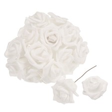 50pcs Glitters Roses Artificial Flowers Fake Roses with Stems White