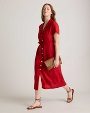 NWT Quince 100% European Linen Button Front Belted Shirt Dress Size L Chile Red