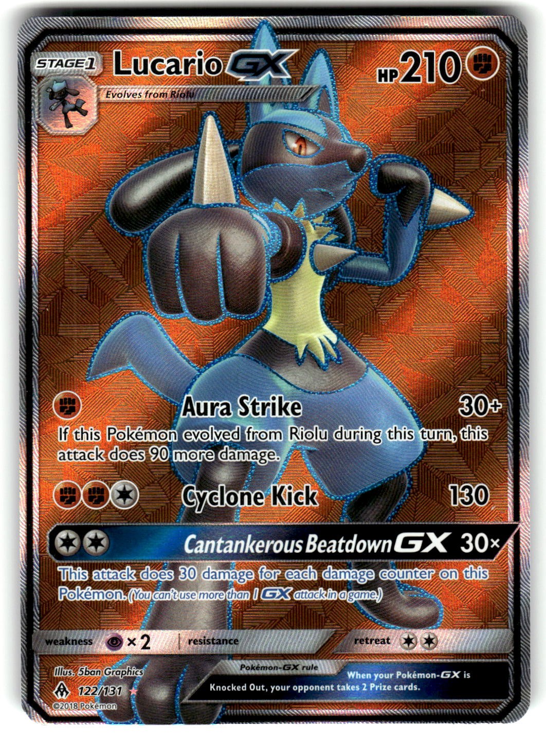 Lucario GX (Full Art) 122/131 Pokemon SM - Forbidden Light Holo Ultra Rare NM