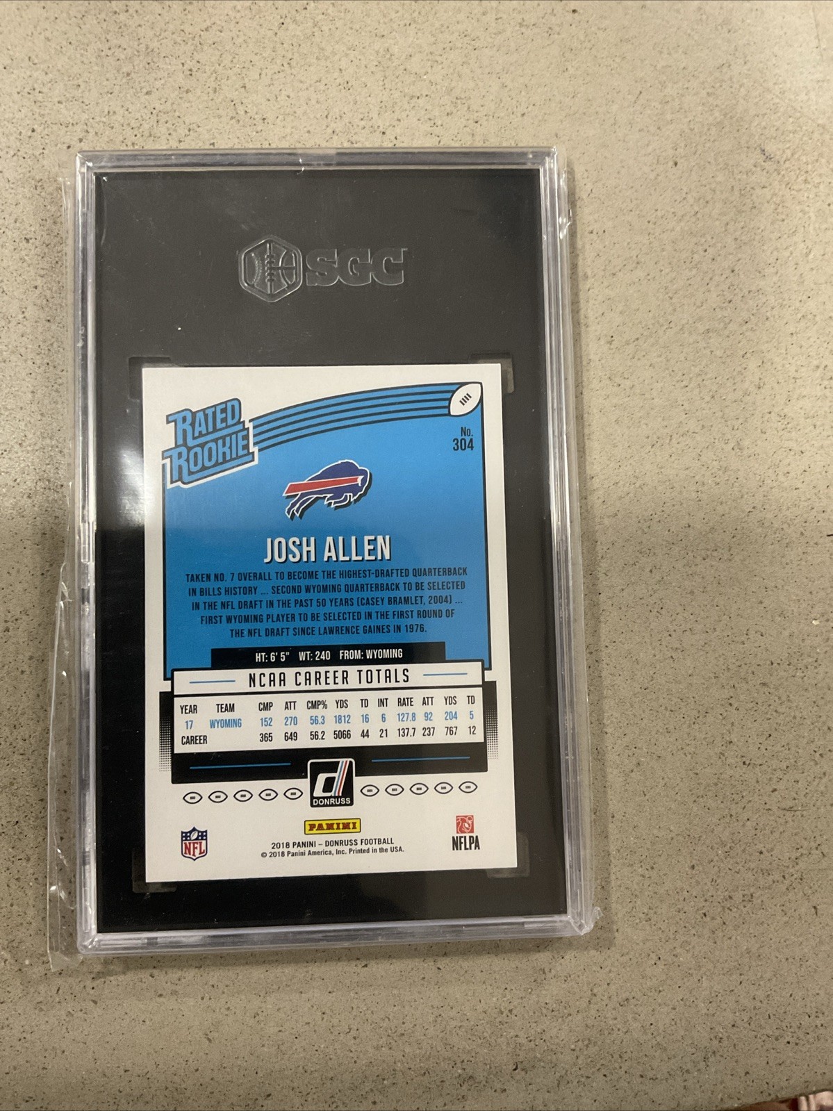 2018 Panini Donruss - Rated Rookie Josh Allen #304 (RC)SGC 10 view 3