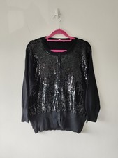 Debenhams Womens Cardigan Size 18 Black Knit Casual Winter Long Sleeve Sequin