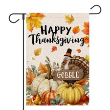 Happy Thanksgiving Fall Garden Flag 12x18 Inch Vertical Double Sided Gobble
