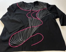 Ming Wang Open Knit Jacket/Blazer/Cardigan  3/4 SleevePlus Size 3X Black/Pink