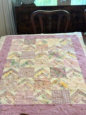 Handmade Log Cabin Patchwork Quilt Basted Top Pastel Pink Purple Floral Crib