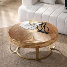 Vinsetto Modern Round Coffee Table, Natural+Gold