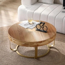 Vinsetto Modern Round Coffee Table, Natural+Gold