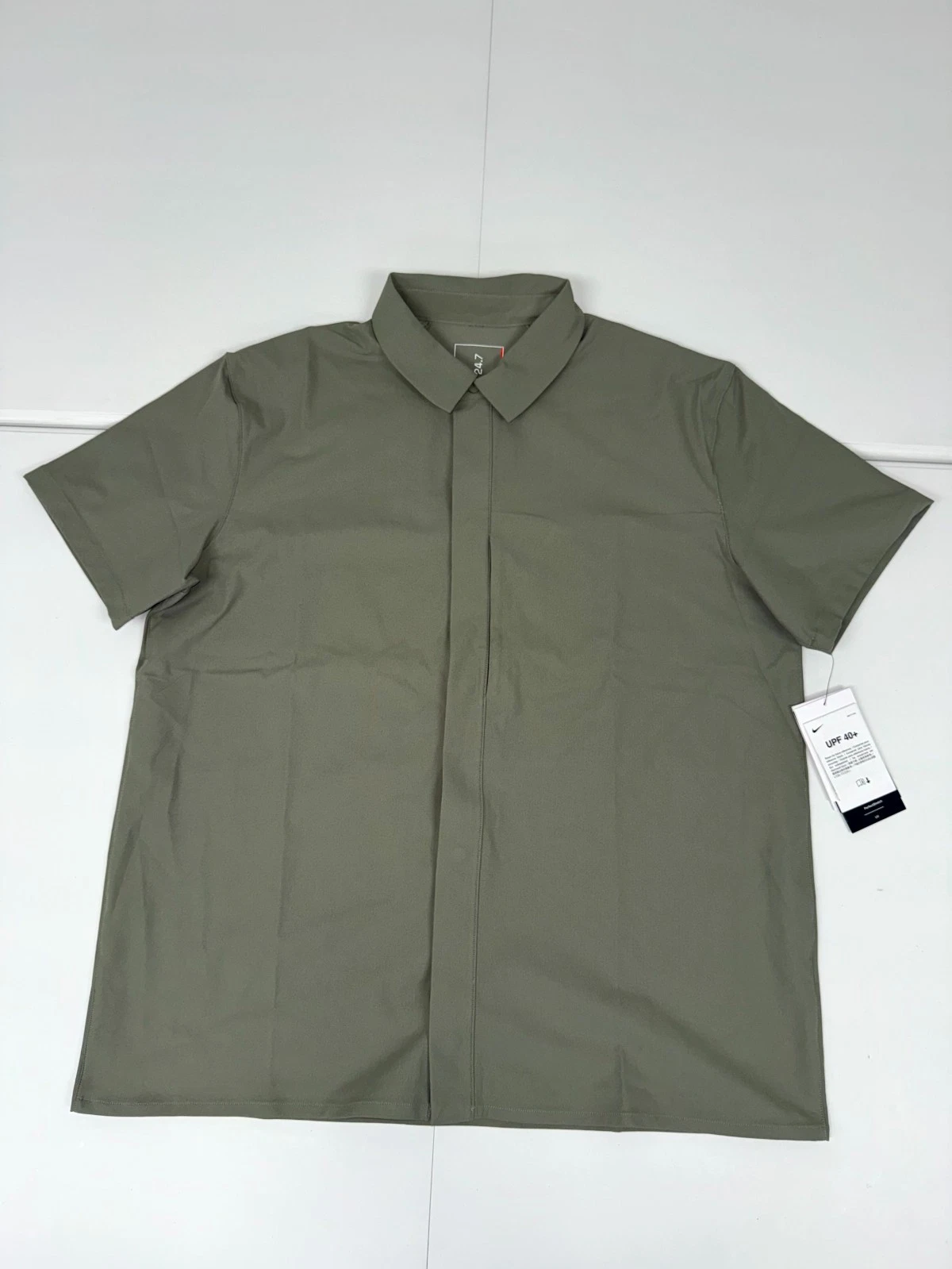Nike 24.7 PerfectStretch Dri-FIT UV Button-Up Shirt Men's Size M Olive HQ6958