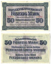 50 Mark Kowno 4.4.1918 Serie D  Darlehenskasse Ost, Erhaltung III  Ros. 469