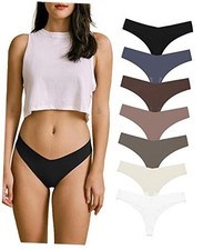 Women No Show Seamless Underwear Thong Invisible Medium 7 Pack Neutral Color