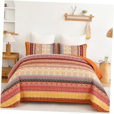 Boho Stripe Quilt Set Size, 3 Pieces Bohemian Quilt Sets, Queen Orange