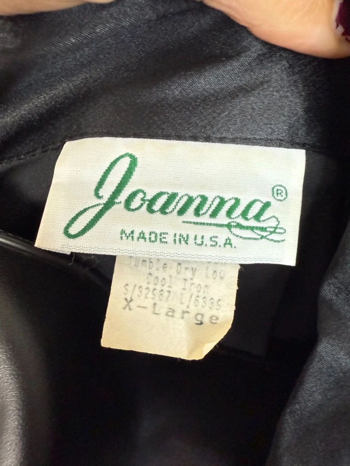 Blusa Top Joanna Vintage XL Aspecto Satinado Negra Abotonada Hecha en EE. UU. Foto 3 de 4