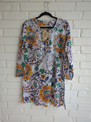 Vintage GOA Sheer Cotton Blouse Floral Embroidery  Boho Indie Resort Wear XL