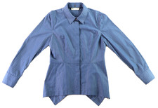 TORY BURCH Women’s 8 Blue Pin Striped Button Up Blouse Asymmetric Shirt Top