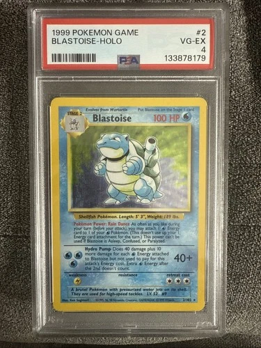 Pokémon TCG Blastoise Holo-Rare Card 2/102 Base Set, PSA 4