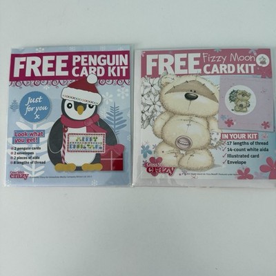 Cross Stitch Crazy Set Of 2 Card Kits Fizzy Moon Bear And Winter Penguin DIY