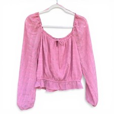 Lush Pink Puff Sleeve Smocked Peasant Top Blo...
