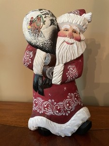 Russian Hand Carved Santa Claus Wooden Grandfather Frost Hand Painted  Signed