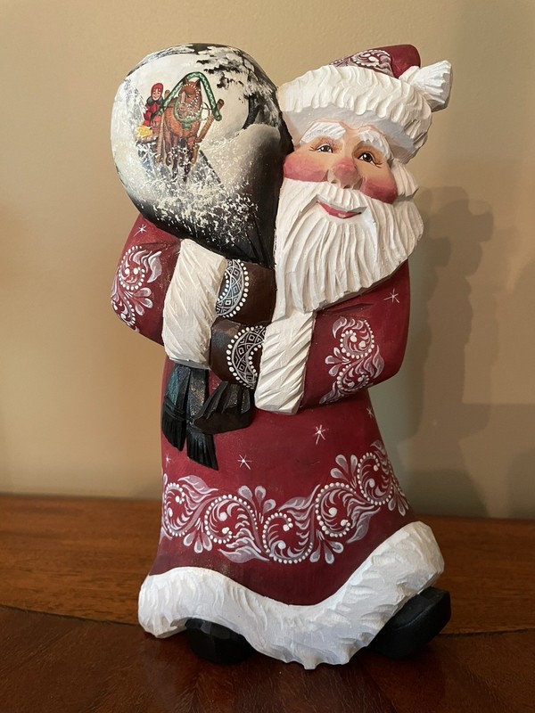 Russian Hand Carved Santa Claus Wooden Grandfather Frost Hand Painted  Signed