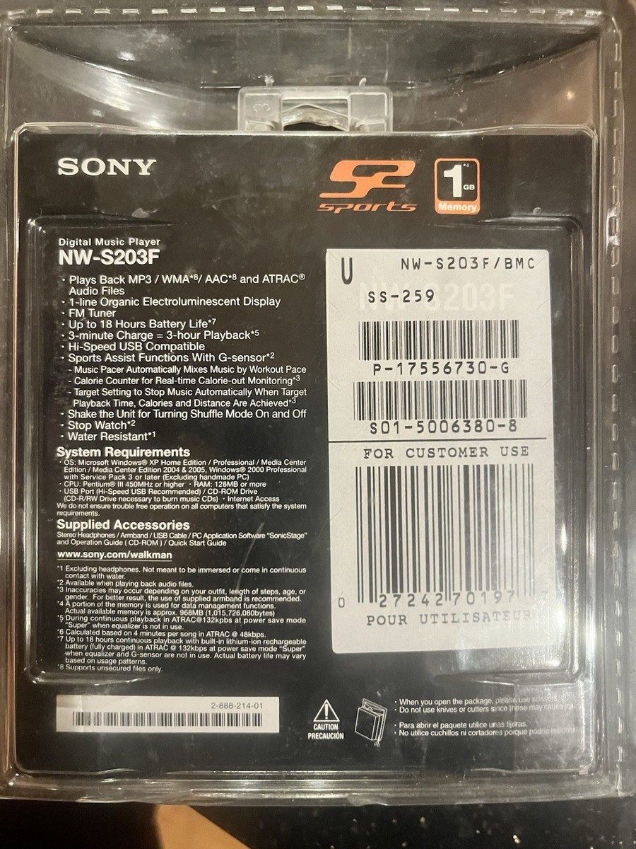 Sony NW-S203F 1 GB Black Flash Sports Digital Music Player / FM