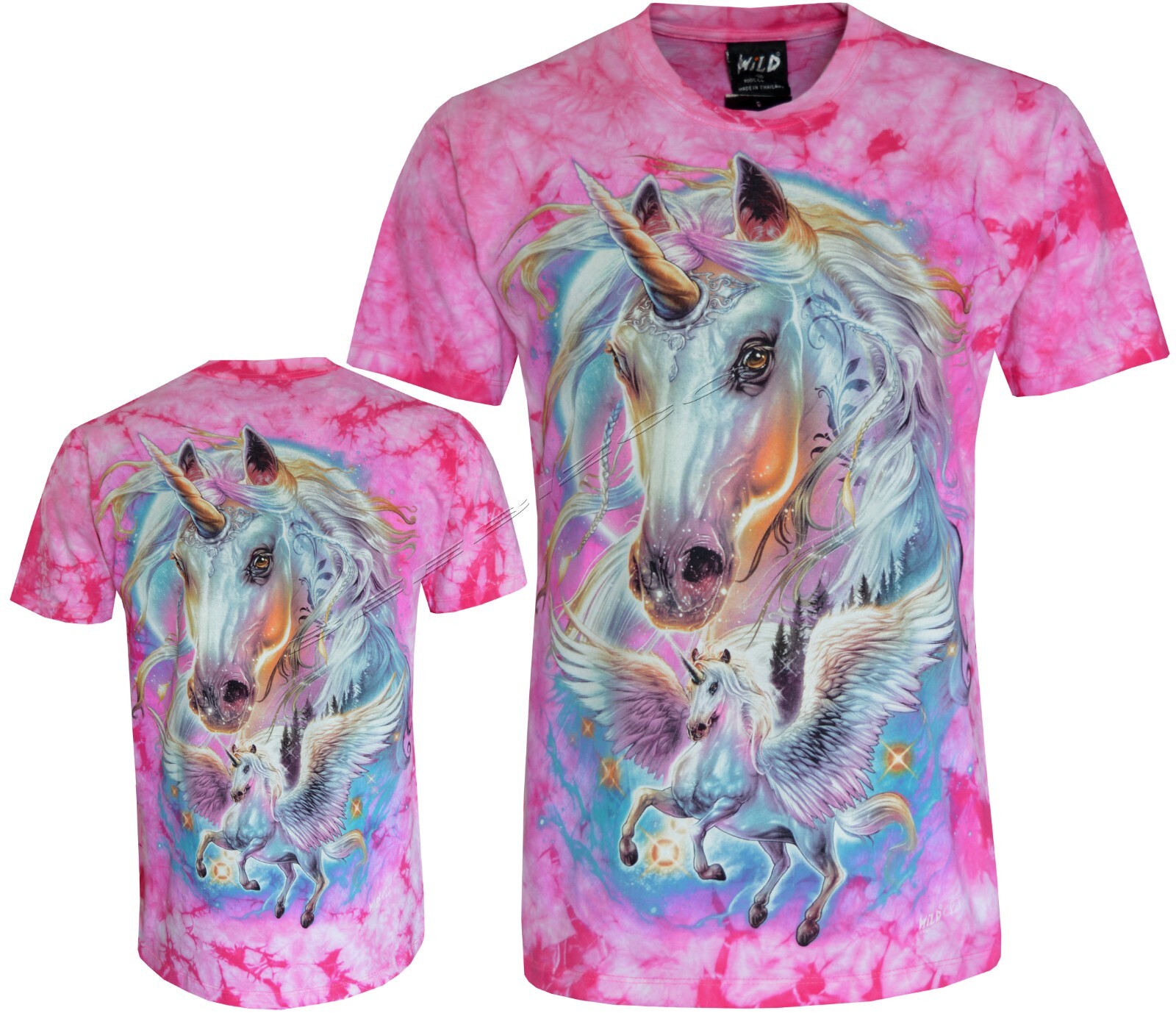 Camiseta Tie Dye Unicornio Criatura Mítica Bestia Mágica Brilla en la Oscuridad por Wild
