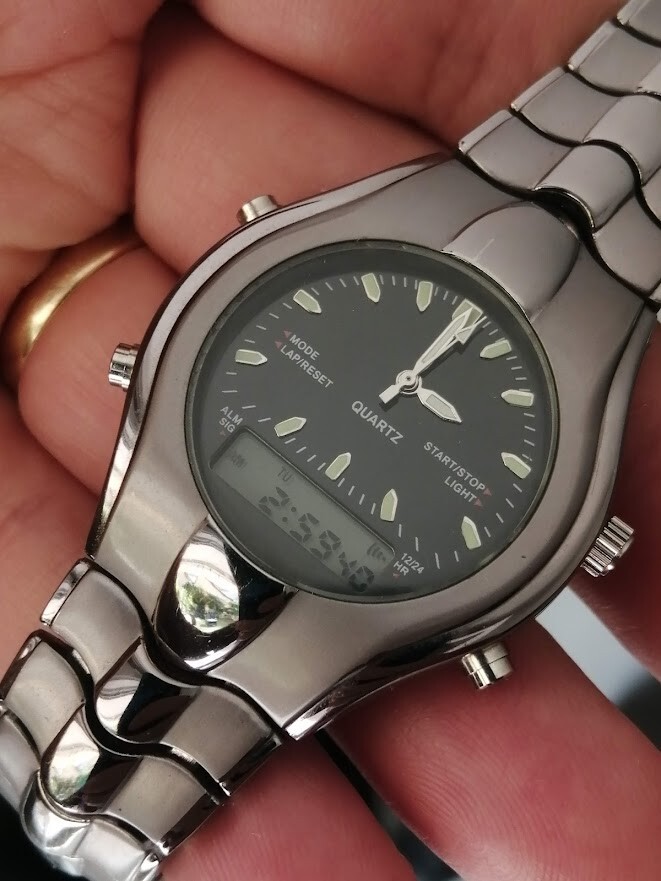 Montre Homme Double Affichage Classique Chrono Alarme Gourmette