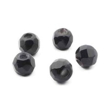 Lot 5 Czech vintage large hole round faceted black glass beads 8mm
