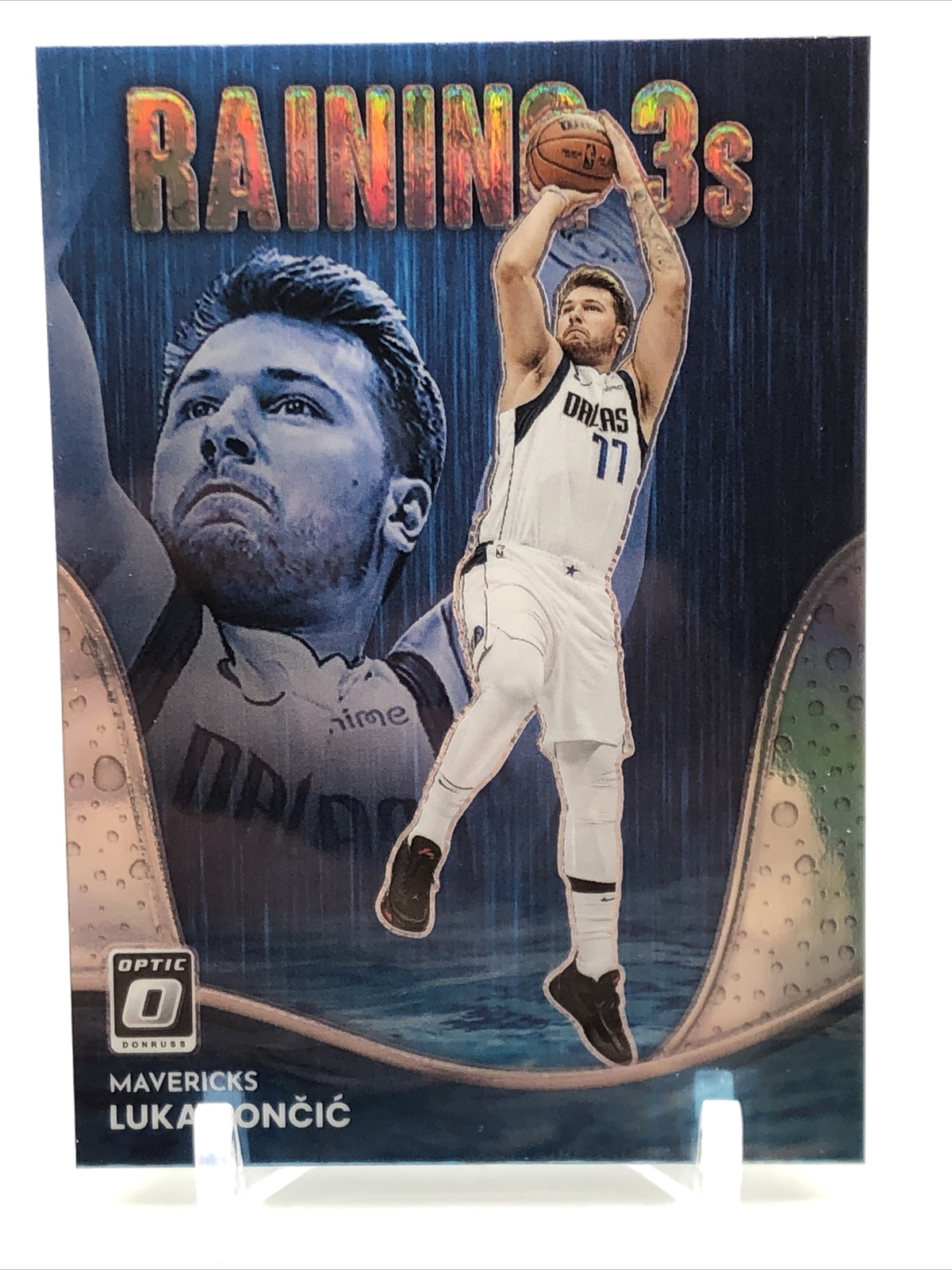 2022-23 Donruss Optic Luka Doncic Silver Holo Prizm Raining 3s Dallas Mavericks