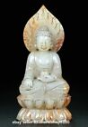 3" Old Chinese Hetian Jade Carving Shakyamuni Amitabha Buddha Sculpture statue