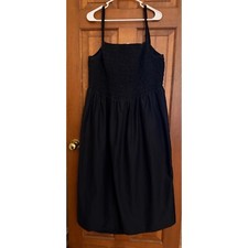 Old Navy Fit Flare Smocked Sundress Womens 3X Black Strappy Sleeve Midi Dress