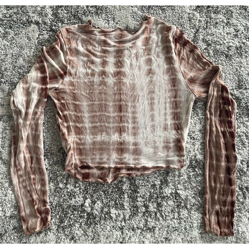 brown tie dye long sleeve crop top