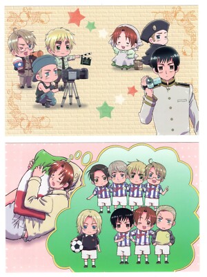 2 pcs postcard promo Hetalia Axis Powers anime Italy Germany USA Russia UK