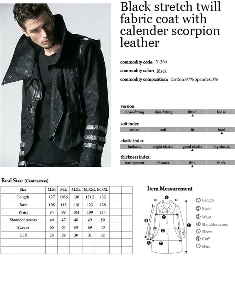Punk Rave Gothic Motorcycle Gothic Streampunk Rock Long&short Hoodie Jacket Coat - Image 2 of 3