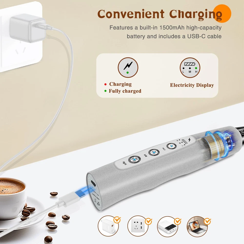 Milk Frother Handheld Rechargeable, Frother Wand Drink Mixer Electric Whisk f...
