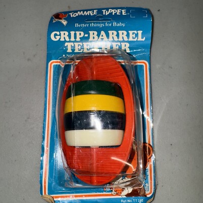 Vintage Tommee Tippee Teether Toy Grip Barrel Teether TT282 Red, Black, Yellow